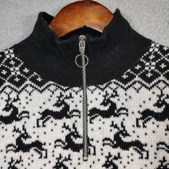 Loft Sweater Women XS Ivory Reindeer Wool Blend 1/4 Zip Balloon Sleeve Christmas - Picture 5 of 13